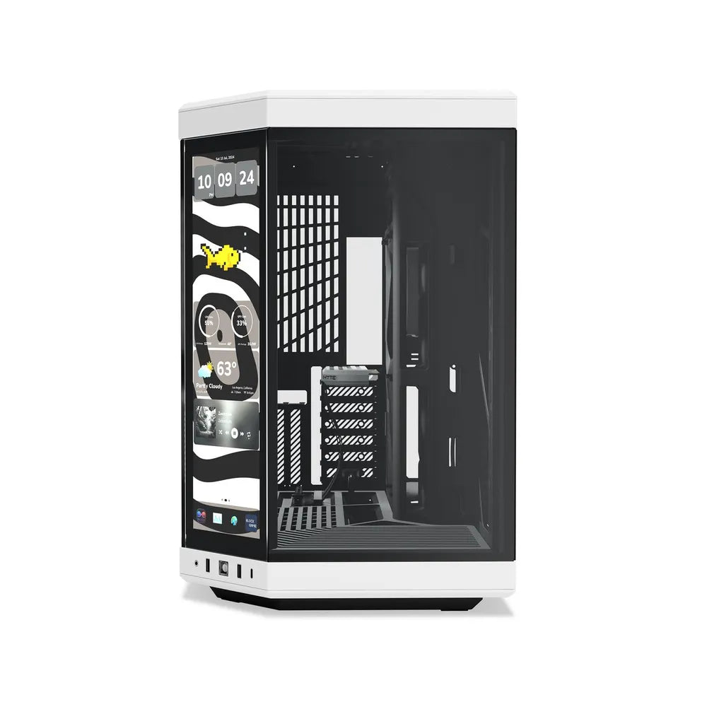 Hyte Y70 Touch Infinite Dual Chamber Mid-Tower ATX Case, 3-Piece Panoramic Glass, 14.9" Integrated IPS Touchscreen Display, 422mm GPU Support, USB 3.2 Gen 2, Panda (Black & White), 1 Year Warranty | CS-HYTE-Y70TI-WB