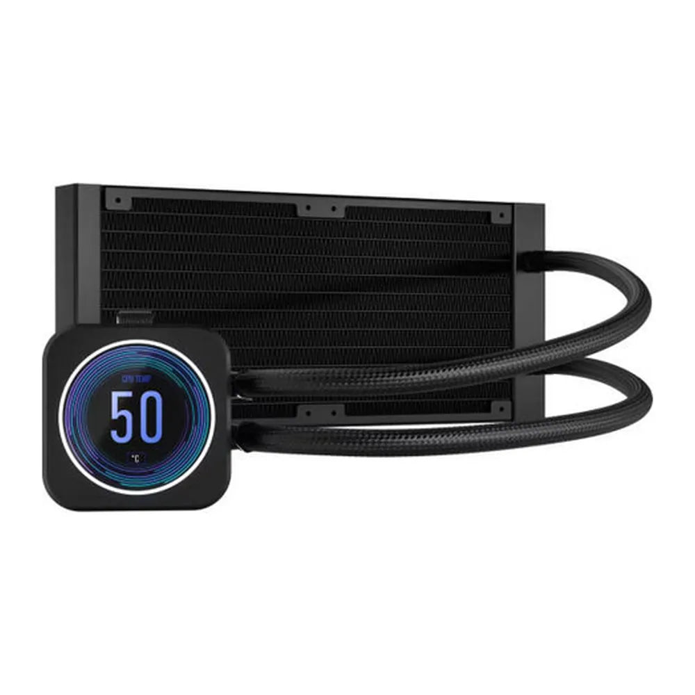 Corsair iCUE H100i Elite XT AIO RGB Liquid Cooler, 2.1" IPS LCD Display, 240mm Radiator, Supports Intel, AMD Sockets, Black, 1 Year Warranty | CW-9060074-WW