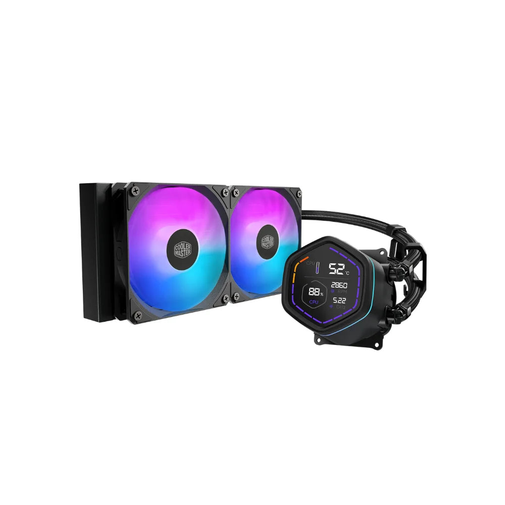 Cooler Master MasterLiquid Core Nex Digital 240 CPU Cooler, Liquid Cooling, 240mm Radiator, Addressable RGB, Rifle Bearing Fans, Supports Intel & AMD, Black, 1 Year Warranty | MLX-D24M-A18PA-RD