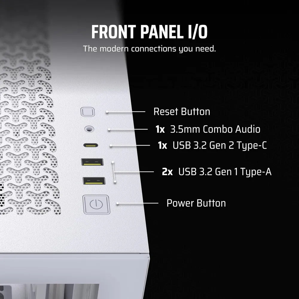 Corsair 3500X Mid Tower PC Casing, Wraparound Tempered Glass, 425mm GPU Support, USB 3.2 Gen 2, White, 1 Year Warranty | CC-9011277-WW
