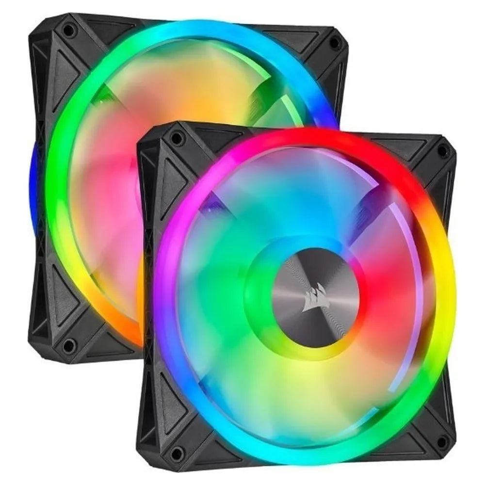 مروحة صندوق Corsair iCUE QL140 RGB، عبوة من قطعتين، محمل هيدروليكي، حجم المروحة 140 مم، سرعة المروحة 1250 دورة في الدقيقة، أسود، ضمان لمدة سنة واحدة | CO-9050100-WW