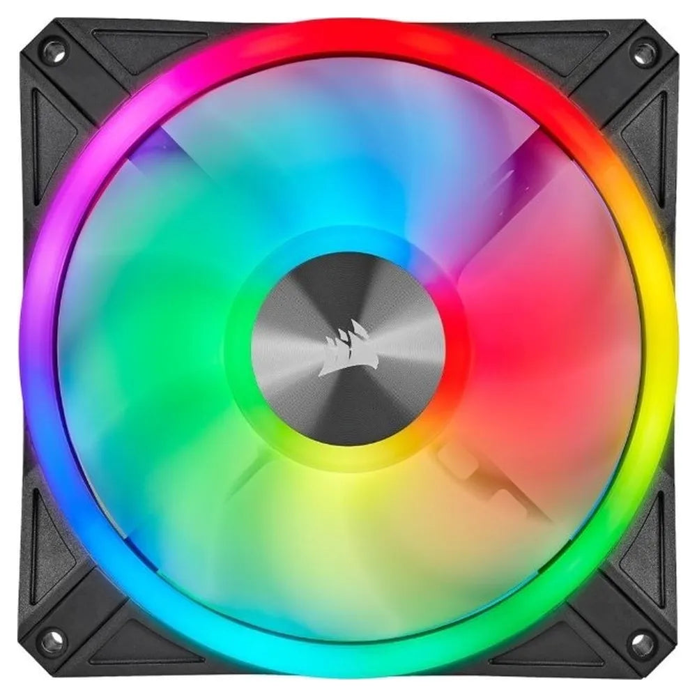 مروحة صندوق Corsair iCUE QL140 RGB، عبوة من قطعتين، محمل هيدروليكي، حجم المروحة 140 مم، سرعة المروحة 1250 دورة في الدقيقة، أسود، ضمان لمدة سنة واحدة | CO-9050100-WW
