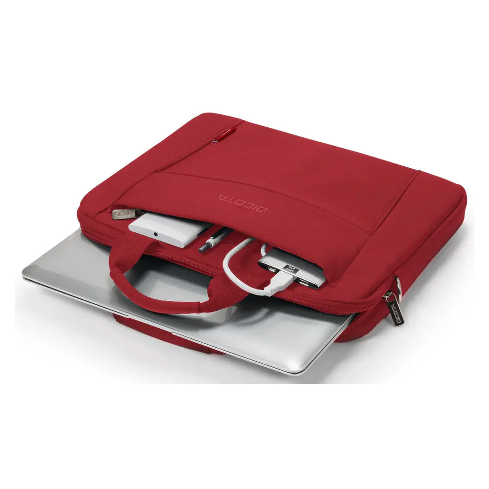 Dicota Slim Case Base Laptop Topload Bag, Fits up to 14.1" Laptops, Padded Main Compartment, Front Pocket, Red, 1 Year Warranty | D31306