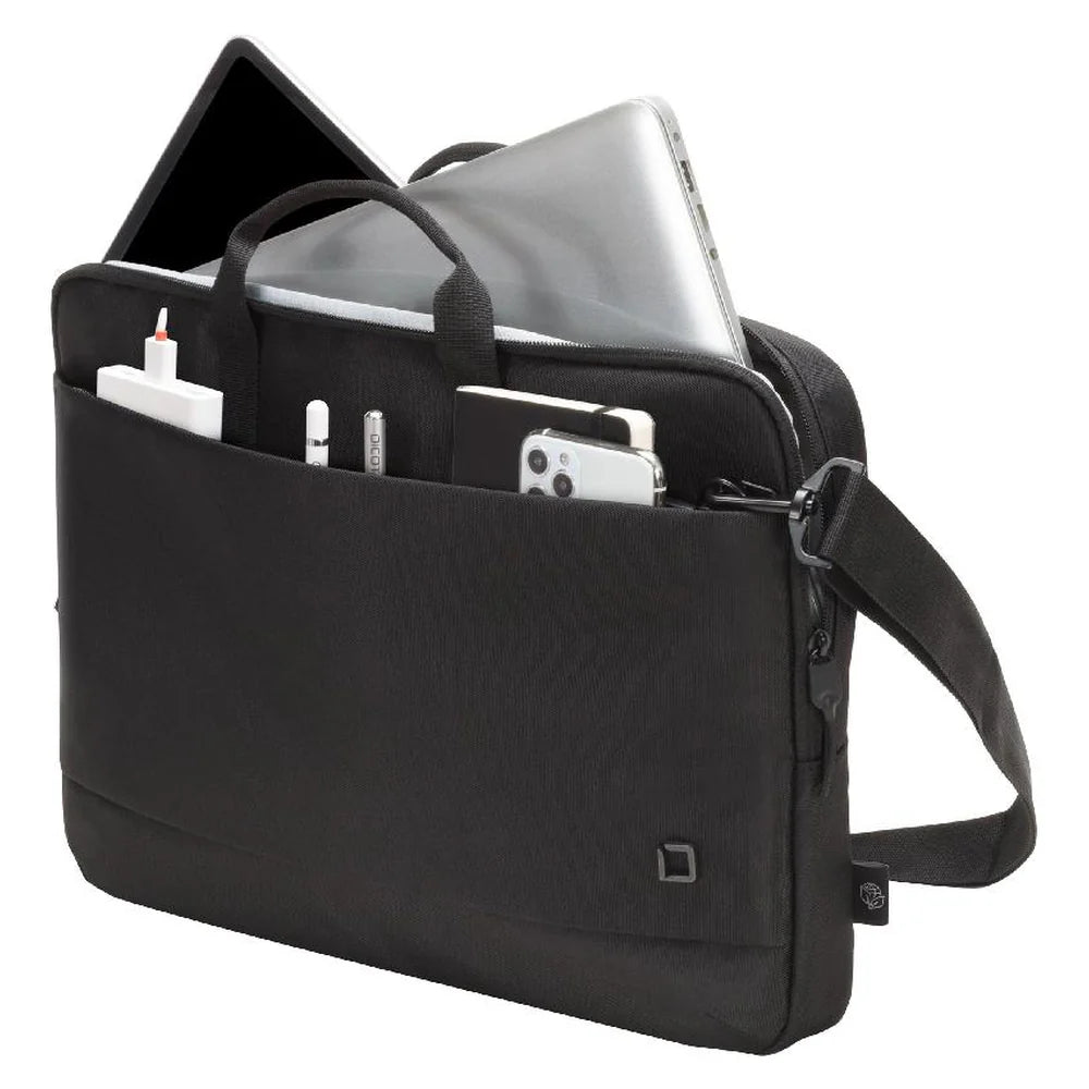 Dicota Slim Eco Motion, Fits up to 13.3" Laptops, Polyester, Water-Repellent Material, Padded Notebook Compartment, Front Accessory Storage, Rear Document Compartment, Padded Handle, Removable Adjustable Shoulder Strap, Black, 1 Year Warranty | D31868
