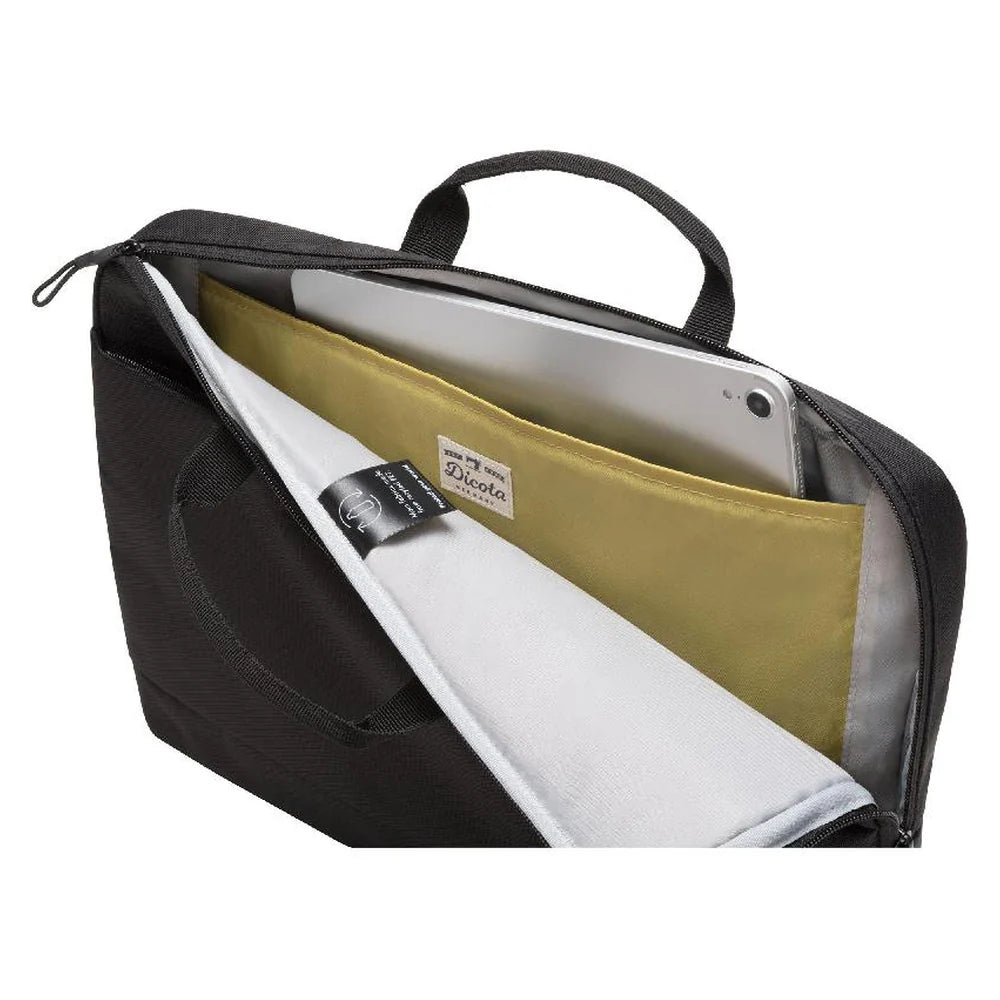 Dicota Slim Eco Motion, Fits up to 13.3" Laptops, Polyester, Water-Repellent Material, Padded Notebook Compartment, Front Accessory Storage, Rear Document Compartment, Padded Handle, Removable Adjustable Shoulder Strap, Black, 1 Year Warranty | D31868