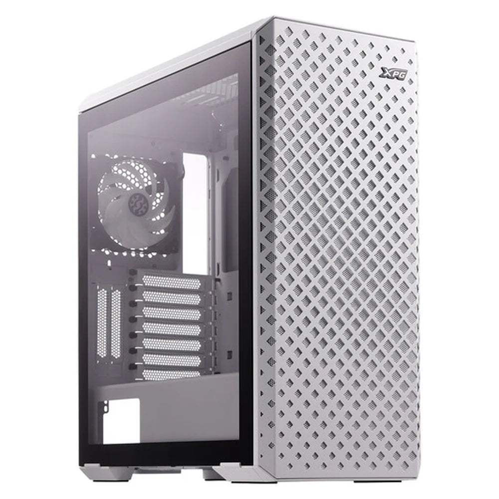 XPG Defender Pro Mid-Tower E-ATX PC Case, Tempered Glass Side Panel With Mesh Panel Design, 3 x XPG VENTO AR GB 120mm Fans, 400mm GPU Support, USB 3.0, White, 1 Year Warranty | DEFENDERPRO-WHCWW