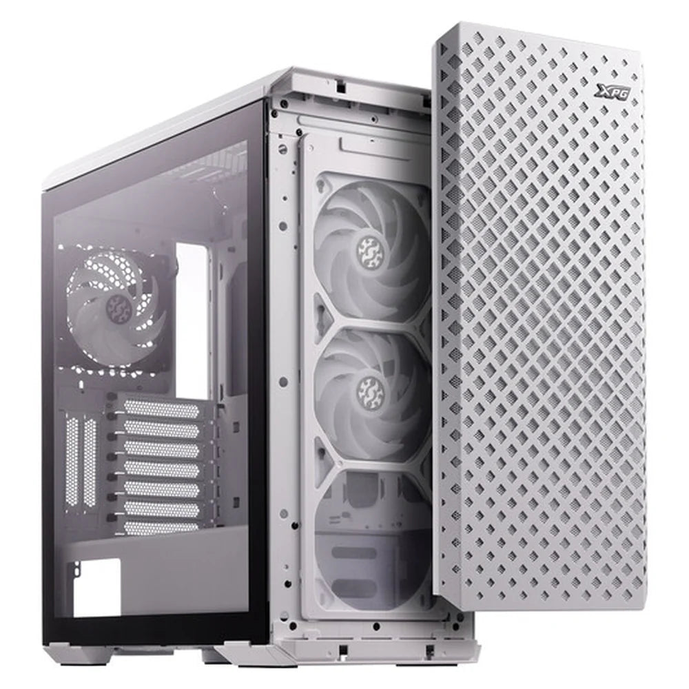 XPG Defender Pro Mid-Tower E-ATX PC Case, Tempered Glass Side Panel With Mesh Panel Design, 3 x XPG VENTO AR GB 120mm Fans, 400mm GPU Support, USB 3.0, White, 1 Year Warranty | DEFENDERPRO-WHCWW