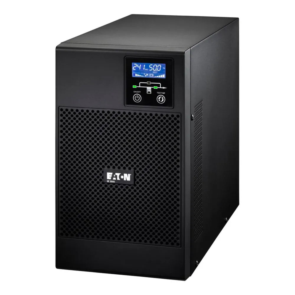 Eaton 9E UPS, 3000 VA, 2400W, Tower Form Factor, Sine Wave Output Waveform, Online Double Conversion, C20 Input Connection, LCD Display, Sealed, Lead-Acid Battery, 1 Year Warranty | 9E3000i