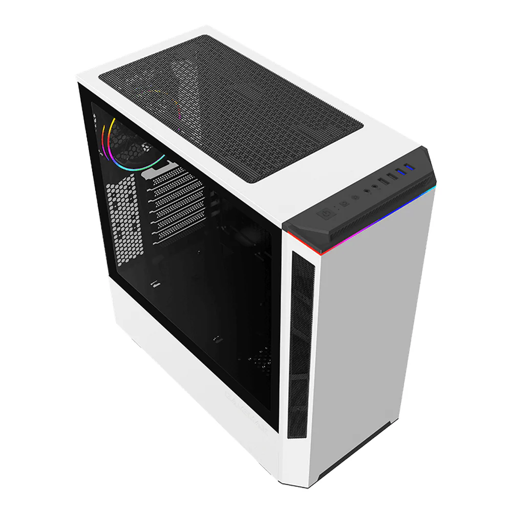 Gamemax Paladin T801 AR GB ATX PC Case, Tempered Glass Side Panel, 1 x AR GB 12cm Rainbow Fan, 360mm GPU Support, USB 3.1 Gen 1, White, 1 Year Warranty | GM-T801-PAL-WH