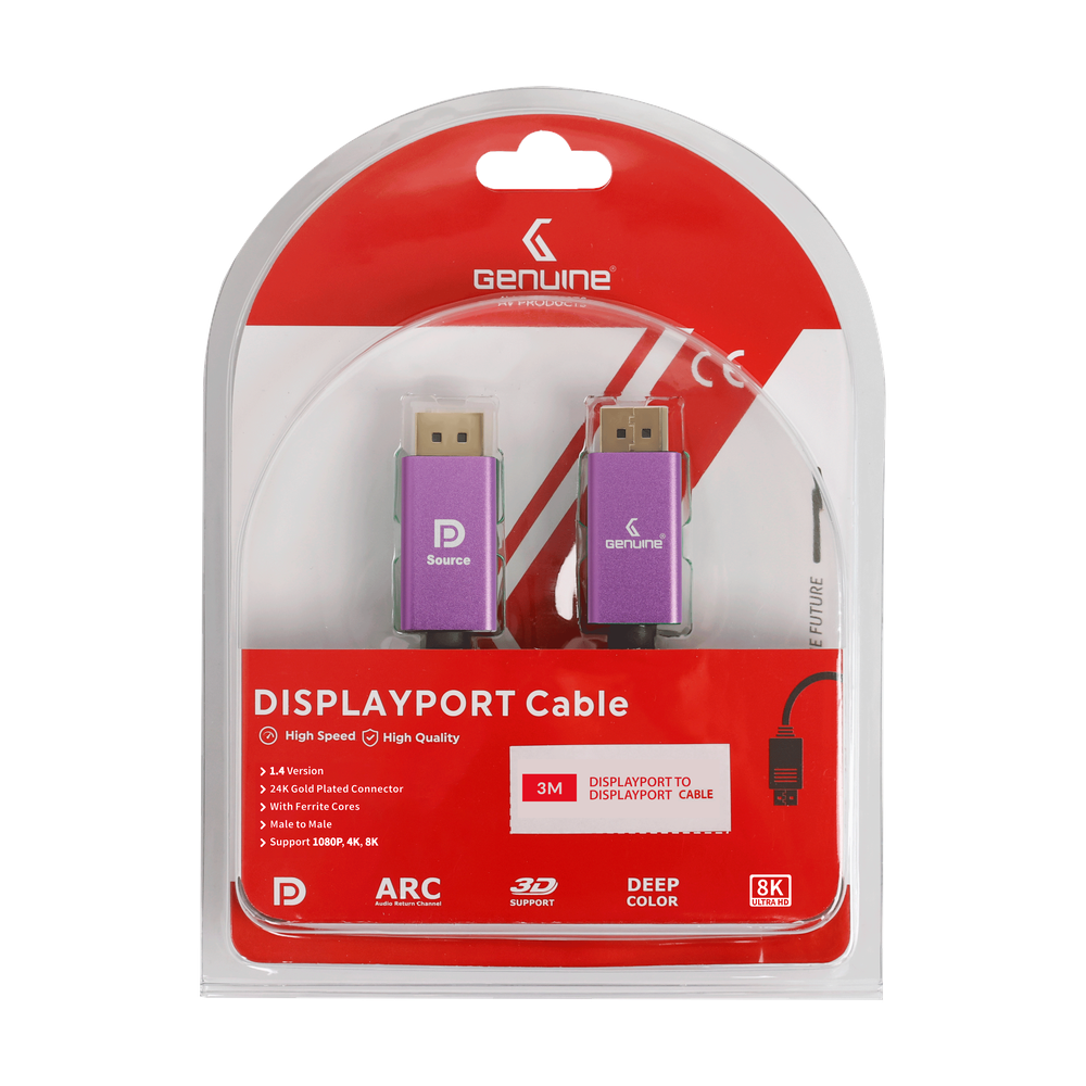 كابل منفذ عرض (ديسبلاي بورت) أصلي من DP إلى DP، إصدار 1.4، يدعم 8K، طول الكابل 3 متر، ضمان سنة واحدة | GN-DP3M1.4V