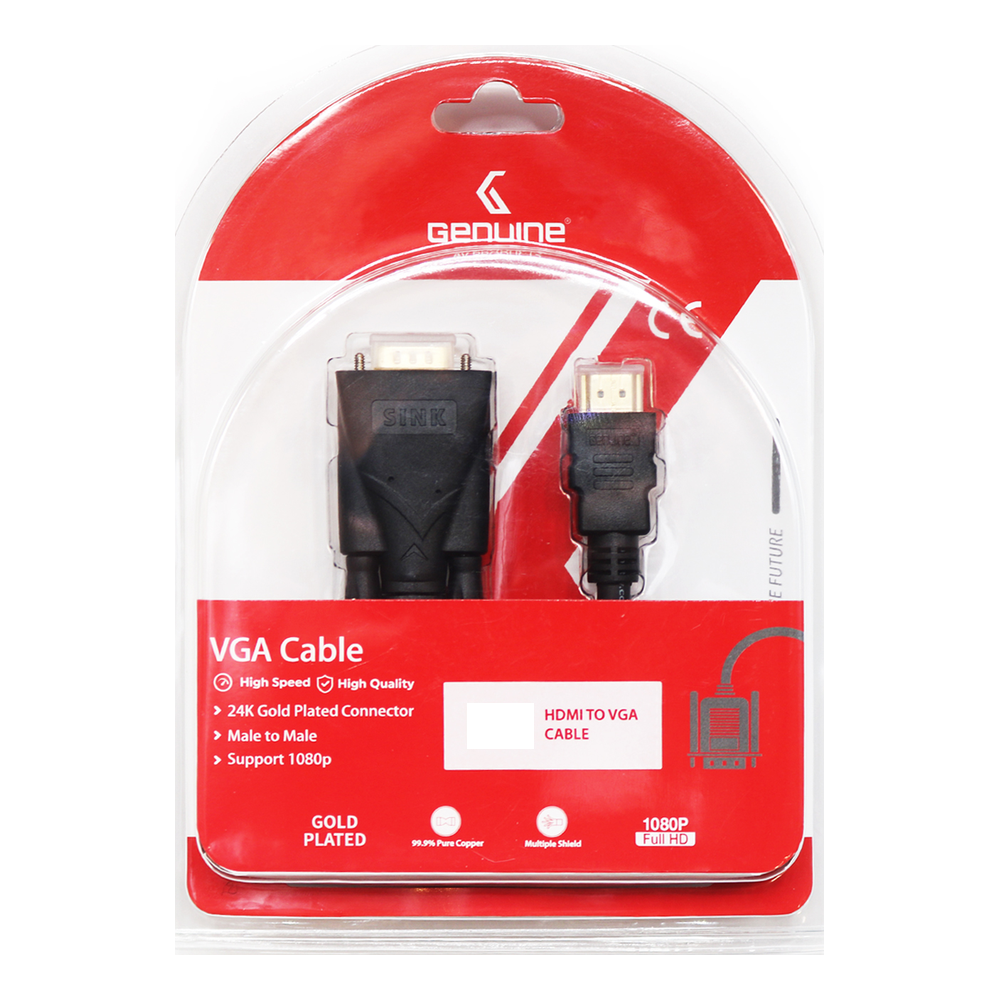 كابل HDMI إلى VGA أصلي، يدعم دقة 1080 بكسل، طول الكابل 3 متر، ضمان لمدة سنة واحدة | GNHDVG3M