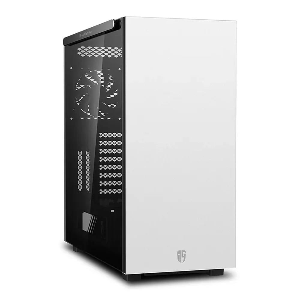 DeepCool Gamer Storm Macube 550 Full Tower PC Casing, Tempered Glass Side Panel with Aluminum Plate, 1 x Pre-installed 120mm Fan, USB 3.0, White, 1 Year Warranty | GS-ATX-MACUBE550-WHGO