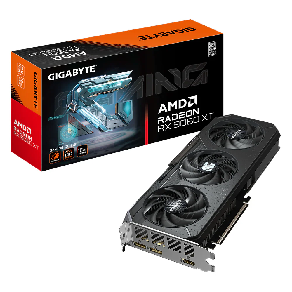 Gigabyte AMD Radeon RX 9060 XT GAMING OC Graphics Card, GDDR6 16GB 128-bit Memory, DisplayPort 2.1a & HDMI 2.1b, PCI Express 5.0, Up to 3320 MHz Boost Clock, 20 Gbps Memory Clock, WINDFORCE Cooling System, 1 Year Warranty | GV-R9060XTGAMING-OC-1
