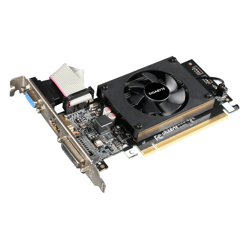 Gigabyte GeForce GT 710 Graphics Card, DDR3 2GB 64-bit Memory, HDMI 2.1b, DVI, D-Sub Outputs, PCI Express 2.0, 954 MHz Boost Clock, 1600 MHz Memory Clock, 1 Year Warranty | GV-N710D3-2GL