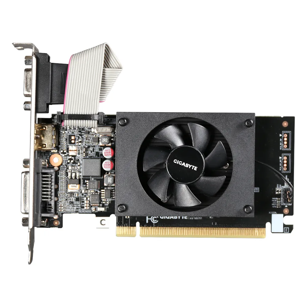 Gigabyte GeForce GT 710 Graphics Card, DDR3 2GB 64-bit Memory, HDMI 2.1b, DVI, D-Sub Outputs, PCI Express 2.0, 954 MHz Boost Clock, 1600 MHz Memory Clock, 1 Year Warranty | GV-N710D3-2GL