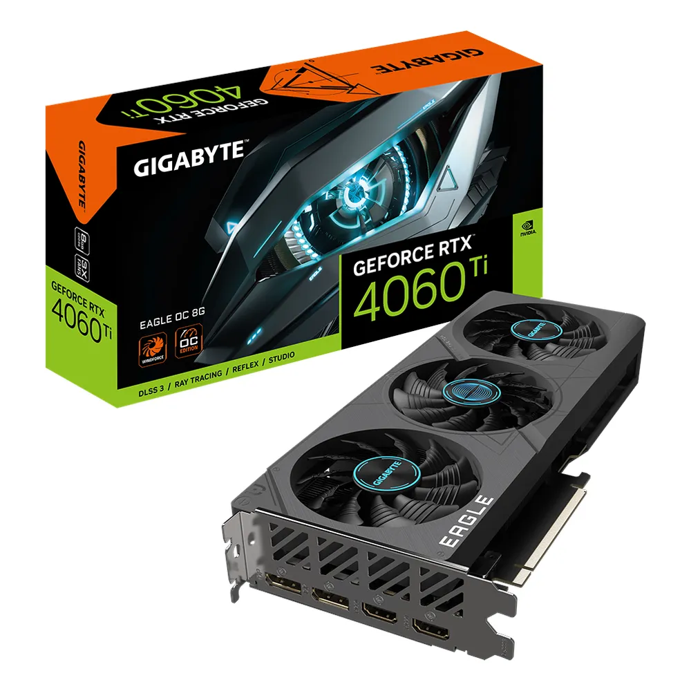 Gigabyte EAGLE OC GeForce RTX 4060 Ti Graphics Card, GDDR6 8GB 128-bit Memory, HDMI 2.1a & DP 1.4a Outputs, PCI Express 4.0, 2550 MHz Core Clock, 18 Gbps Memory Clock, Triple Fan Windforce Cooling System, 1 Year Warranty | GV-N406TEAGLE-OC-8GD