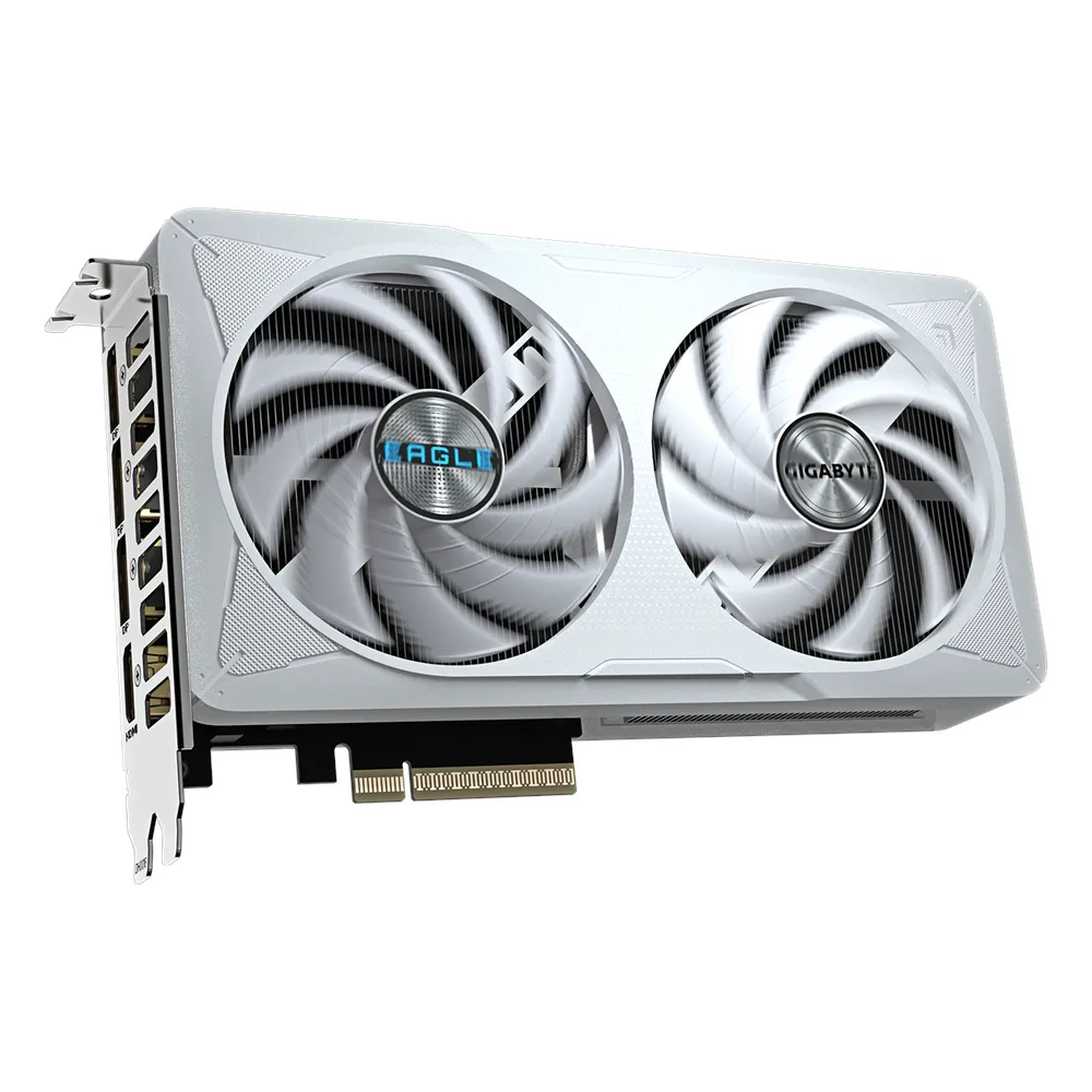 Gigabyte EAGLE OC ICE GeForce RTX 5060 Graphics Card, GDDR7 8GB 128-bit Memory, HDMI 2.1b & DP 2.1b Outputs, PCI Express 5.0, 2550 MHz Core Clock, 28 Gbps Memory Clock, Dual Windforce Hawk Fans, White, 1 Year Warranty | GV-N5060EAGLE-OC-ICE