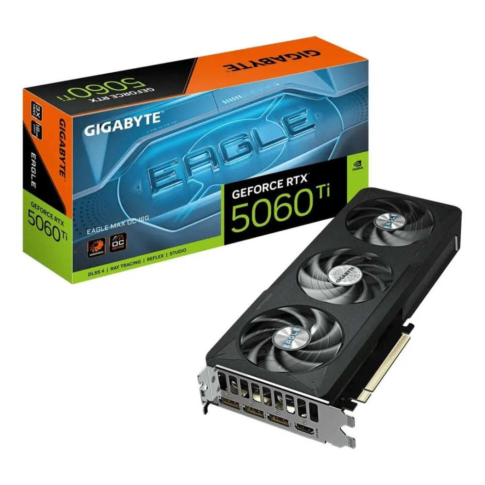 Gigabyte EAGLE MAX OC GeForce RTX 5060 Ti Graphics Card, GDDR7 16GB 128-bit Memory, HDMI 2.1b & DP 2.1b Outputs, PCI Express 5.0, 2617 MHz Core Clock, 28 Gbps Memory Clock, Triple Windforce Hawk Fans, 1 Year Warranty | GV-N506TEAGLEMAXOC-16