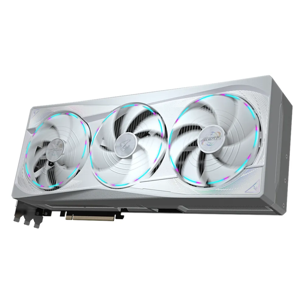 Gigabyte AORUS MASTER ICE GeForce RTX 5090 Graphics Card, GDDR7 32GB 512-bit Memory, HDMI 2.1b & DP 2.1b Outputs, PCI Express 5.0, 2655 MHz Core Clock, 28 Gbps Memory Clock, Triple Windforce Hawk Fans, LCD Edge View, RGB Halo, Dual BIOS, White, 1 Year