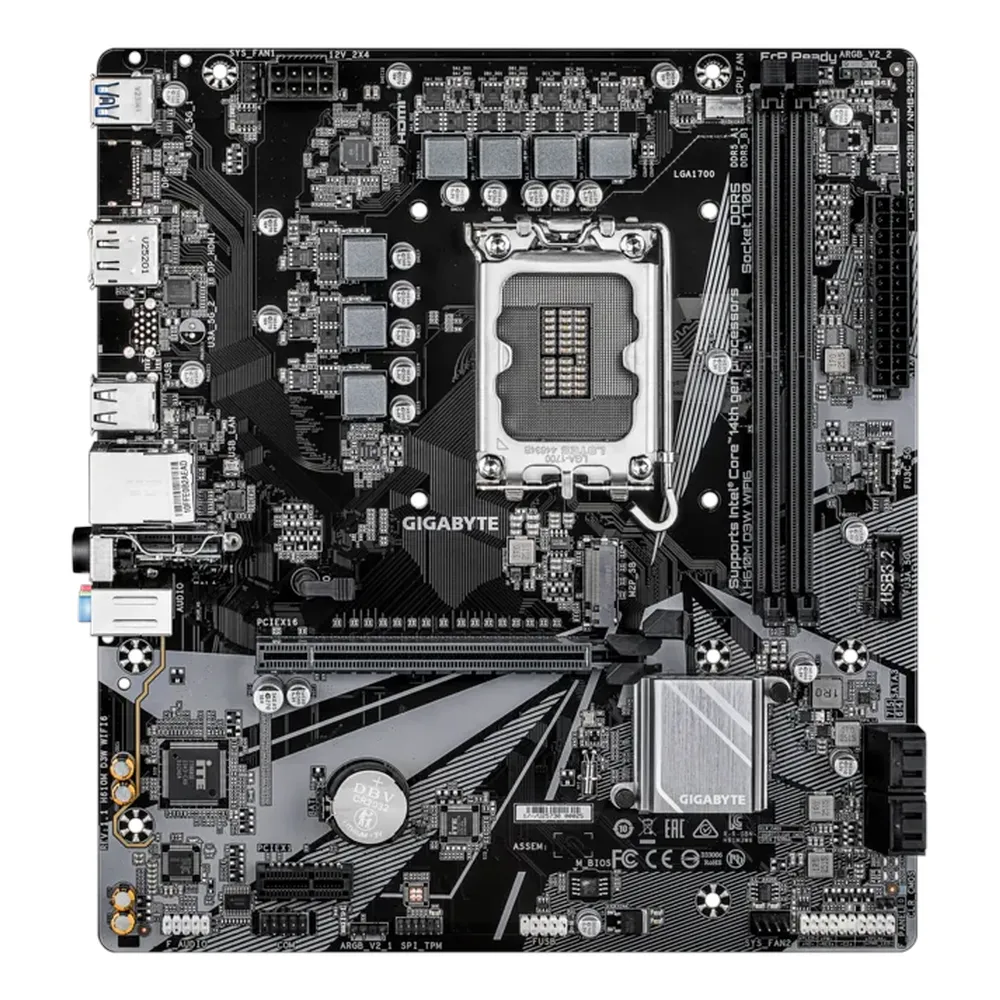 لوحة أم جيجابايت H610M D3W WIFI6، مقبس LGA1700، عامل شكل mATX، ذاكرة وصول عشوائي DDR5، منفذ PCIe 4.0، واي فاي 6، بلوتوث v5.3، منفذ HDMI، منفذ DisplayPort، إيثرنت Realtek GbE، تقنية RGB Fusion، ضمان لمدة عام | H610M-D3W-WIFI6