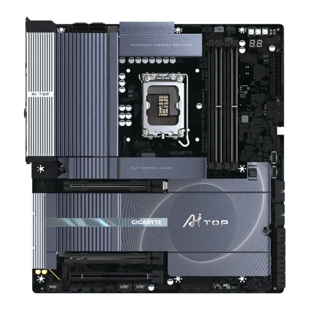Gigabyte W880 AI TOP Motherboard, LGA1851 Socket, E-ATX Form Factor, DDR5 Ram, PCIe 5.0, Wi-Fi 7, Bluetooth v5.4, Dual 10GbE LAN, Dual Thunderbolt 5, USB4 Type-C, 1 Year Warranty | W880-AI-TOP