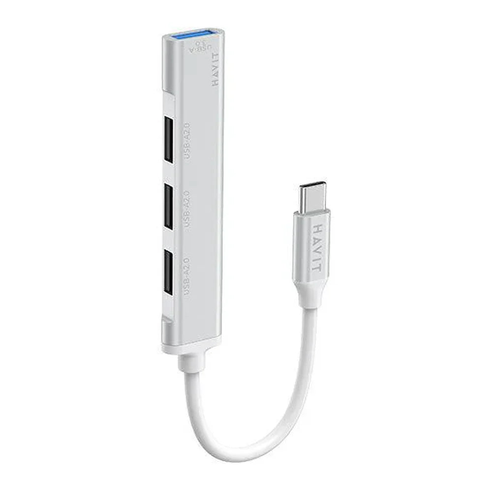 Havit HB41-SR 4-in-1 USB-C Hub, USB-A 3.0, USB-A 2.0, 11.8 cm Cable Length, Aluminum Alloy, Silver, 1 Year Warranty | HB41-SR
