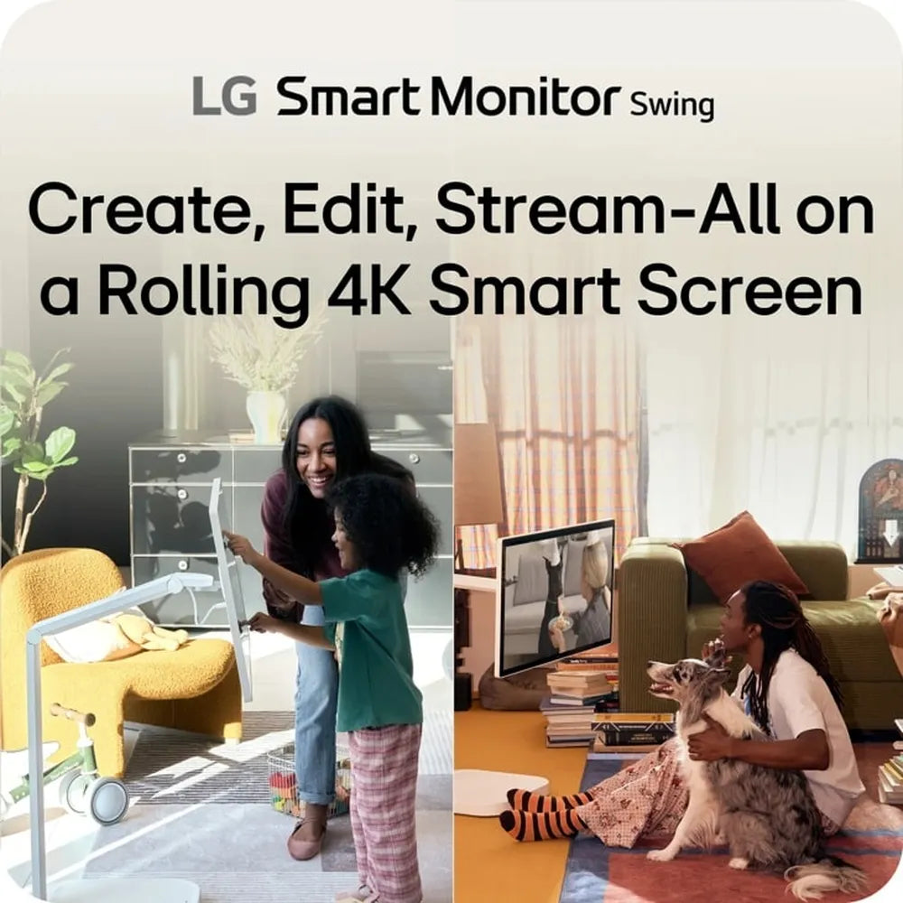 LG 4K IPS Touchscreen Smart Monitor Swing with Rolling Stand, 32" UHD (3840 x 2160) Resolution, 60Hz, Anti-glare, 5ms (GtG) Response Time, HDMI, DP, Tilt/Height/Swivel/Pivot Adjustable Stand, White, 1 Year Warranty | 32U889SA-WAMA
