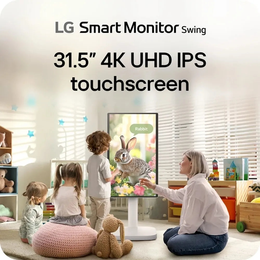 LG 4K IPS Touchscreen Smart Monitor Swing with Rolling Stand, 32" UHD (3840 x 2160) Resolution, 60Hz, Anti-glare, 5ms (GtG) Response Time, HDMI, DP, Tilt/Height/Swivel/Pivot Adjustable Stand, White, 1 Year Warranty | 32U889SA-WAMA