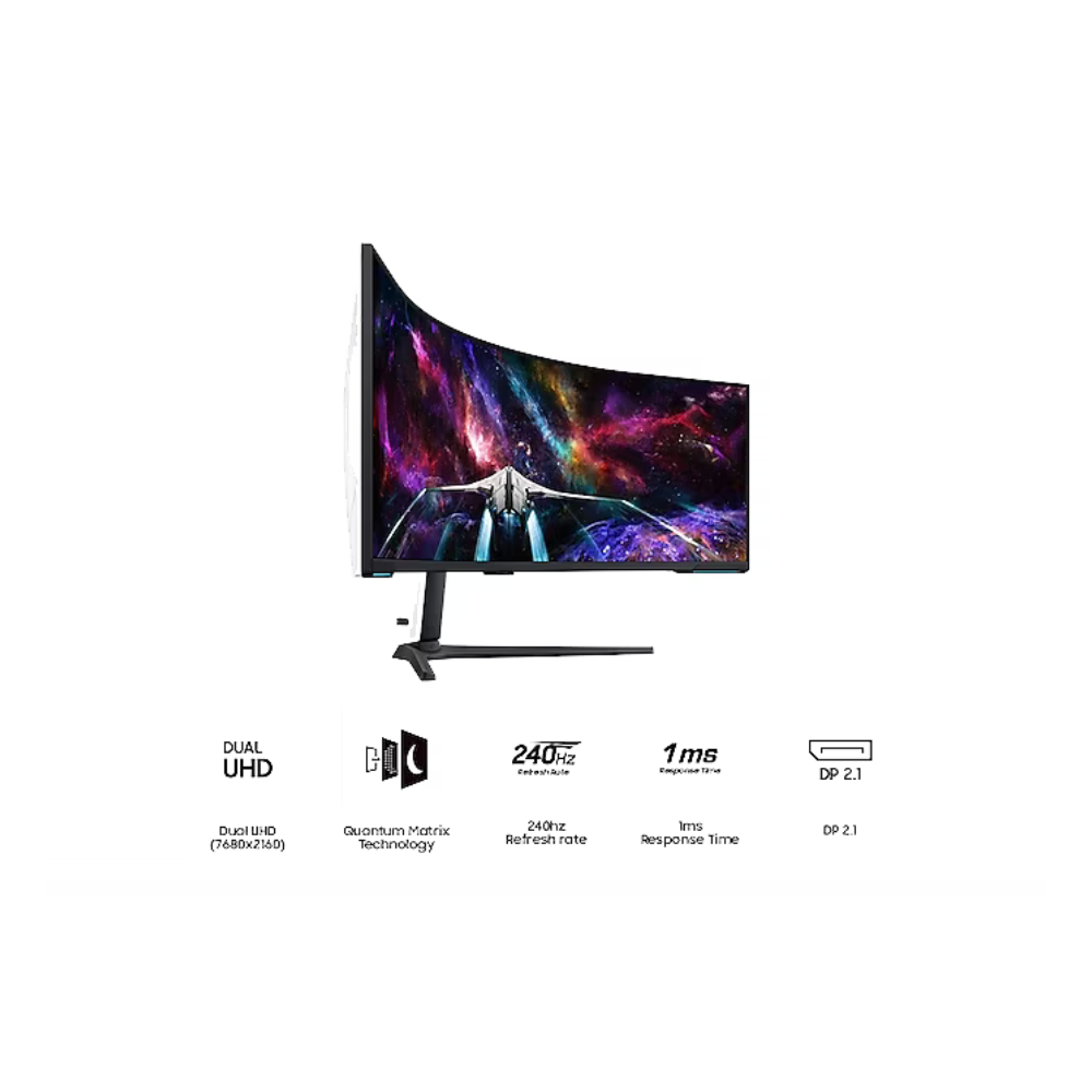 شاشة سامسونج أوديسي نيو جي 9 G95NC LS57CG952NMXUE مقاس 57 بوصة بدقة DUHD (7680 × 2160)، مقاومة للتوهج، HDMI، منفذ عرض، إمكانية تعديل الارتفاع/الدوران/الإمالة، ضمان لمدة سنة | LS57CG952NMXUE
