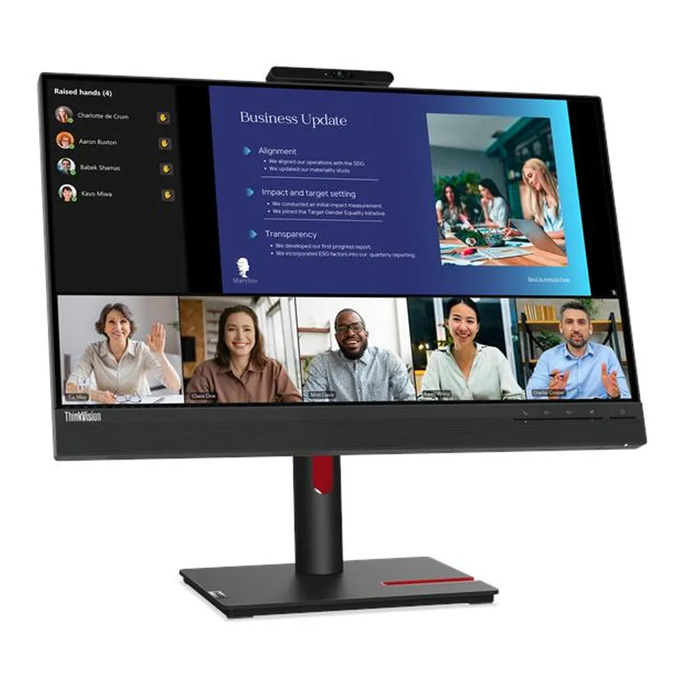 Lenovo ThinkVision T24v-30 VoIP Monitor, 23.8" FHD (1920 x 1080) Resolution, 75Hz, Anti-glare, HDMI, DisplayPort, VGA, USB Hub, Tilt/Pivot/Swivel/Height Adjustable Stand, 2.0MP IR+RGB Camera, Integrated Speakers & Mic, Black, 3 Year Warranty | 63D8MAT3UK