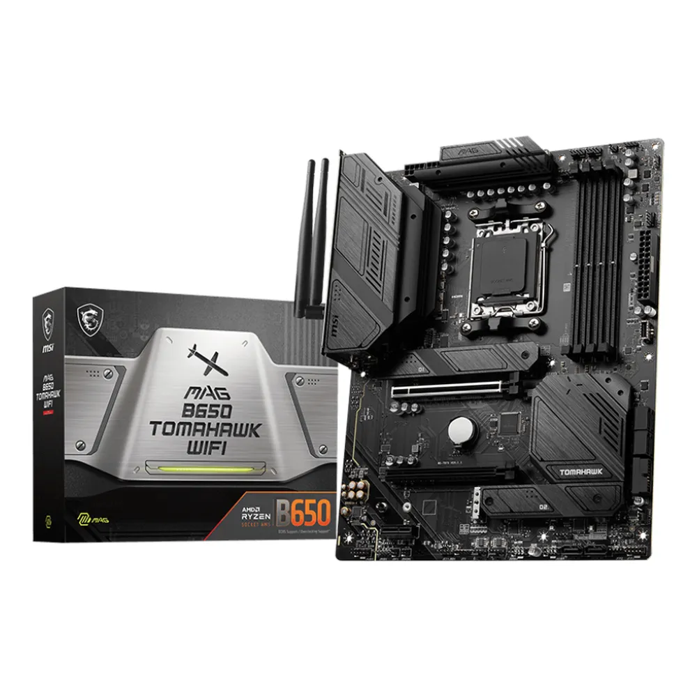 لوحة أم للألعاب MSI MAG B650 Tomahawk WIFI، مقبس AM5، عامل الشكل ATX، ذاكرة DDR5، منفذ PCIe 4.0، USB 20Gbps، HDMI، DP، Wi-Fi 6E، بلوتوث، إيثرنت Realtek 2.5Gb، درع M.2 Shield Frozr، تصميم مُطوّل للمشتت الحراري، ضمان سنة واحدة | 911-7D75-010