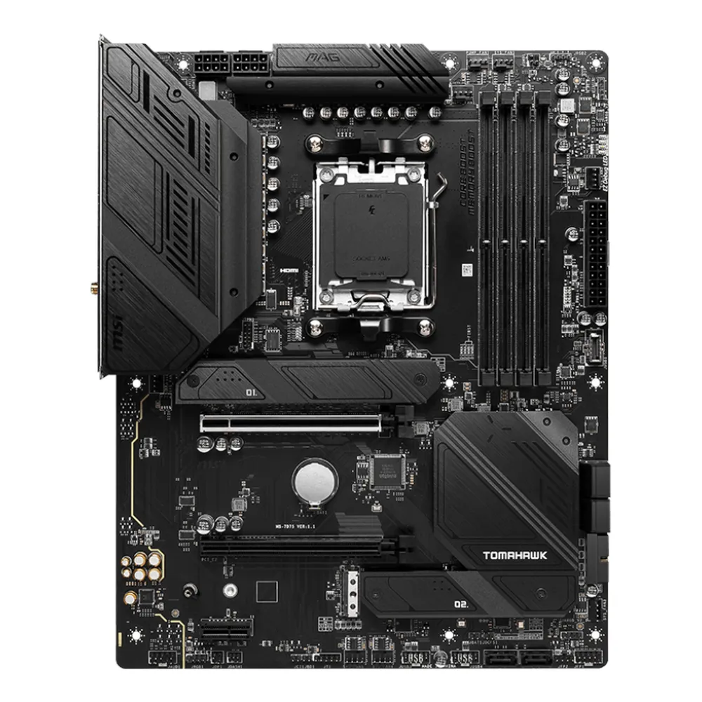 لوحة أم للألعاب MSI MAG B650 Tomahawk WIFI، مقبس AM5، عامل الشكل ATX، ذاكرة DDR5، منفذ PCIe 4.0، USB 20Gbps، HDMI، DP، Wi-Fi 6E، بلوتوث، إيثرنت Realtek 2.5Gb، درع M.2 Shield Frozr، تصميم مُطوّل للمشتت الحراري، ضمان سنة واحدة | 911-7D75-010