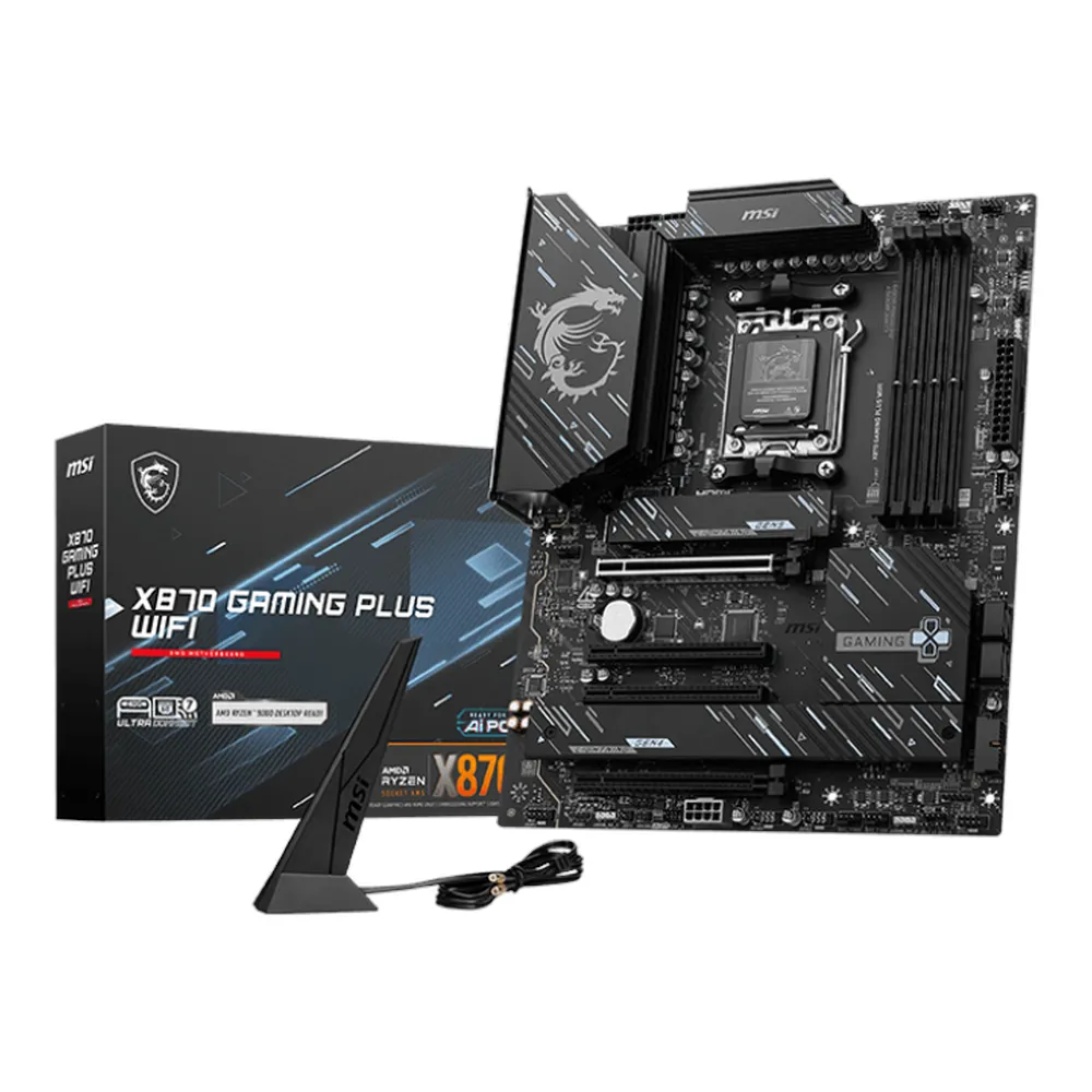 MSI X870 WIFI Gaming Plus Motherboard, AM5 Socket, ATX Form Factor, DDR5 Ram, PCIe 5.0, USB 40Gbps, HDMI, Thunderbolt, Wi-Fi 7, Bluetooth, Realtek 5Gb Ethernet, M.2 Shield Frozr, Enlarged Chipset Heatsink, 1 Year Warranty | 911-7E47-011