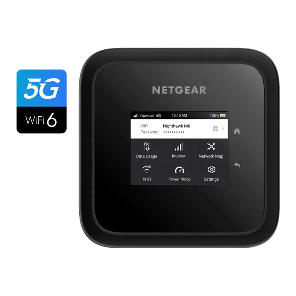 NETGEAR Nighthawk M6 5G Mobile Hotspot Router, WiFi 6, 5G Sub-6 Support, Up to 2.5 Gbps 5G Speeds, Up to 3.6 Gbps WiFi Speeds, Qualcomm Snapdragon X62 Modem, Supports Up To 32 Devices, 2.4" LCD Color Touchscreen, 1 Year Warranty | MR6150-100EUS