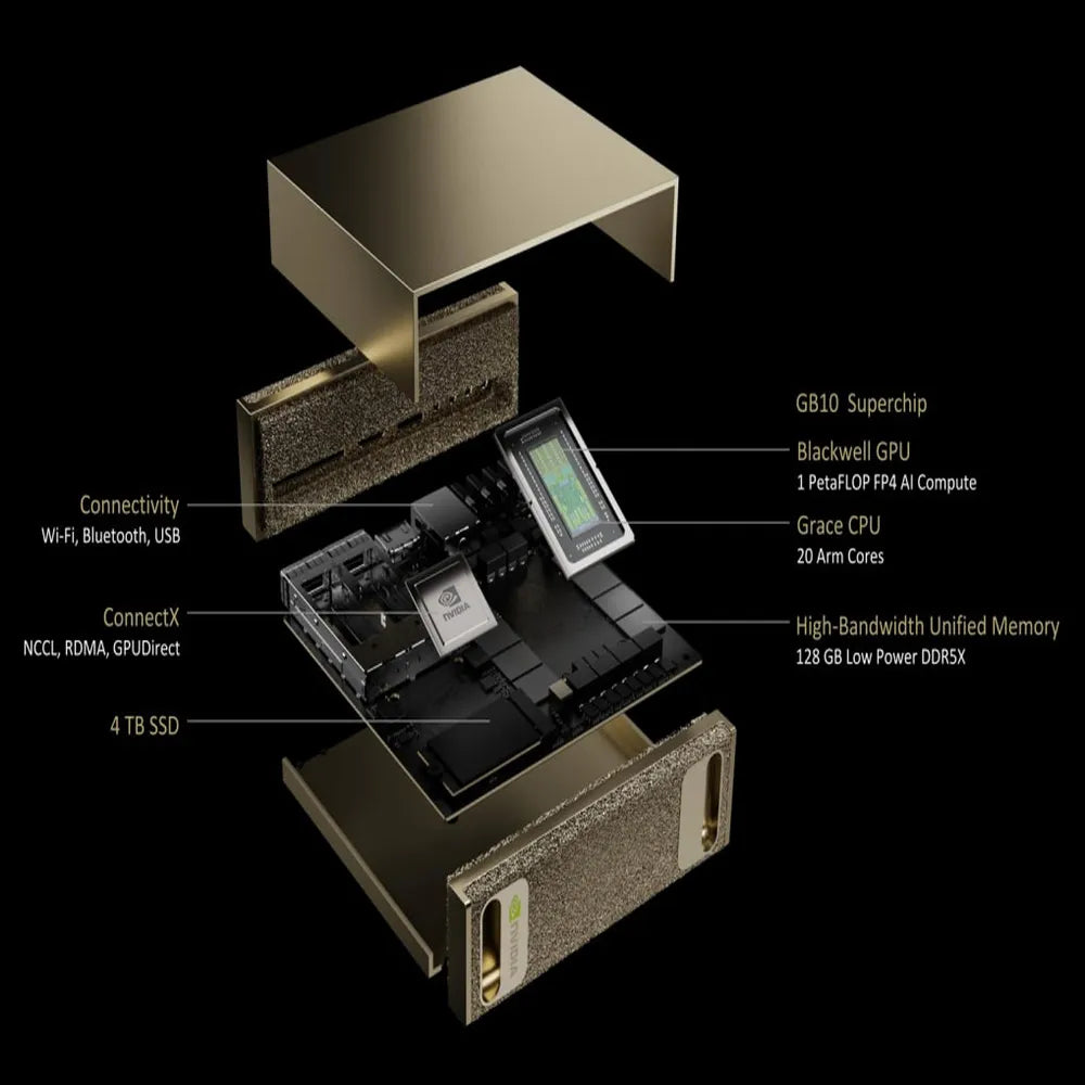 NVIDIA DGX Spark Personal AI Supercomputer, 20 core Arm GB10 Processor, 128GB RAM, 4TB SSD, DOS, NVIDIA Blackwell Architecture Graphics, Compact Form Factor, 240W Power Supply, ConnectX Networking, 1 Year Warranty | DGXSPARK-FOUNEDIT-UK