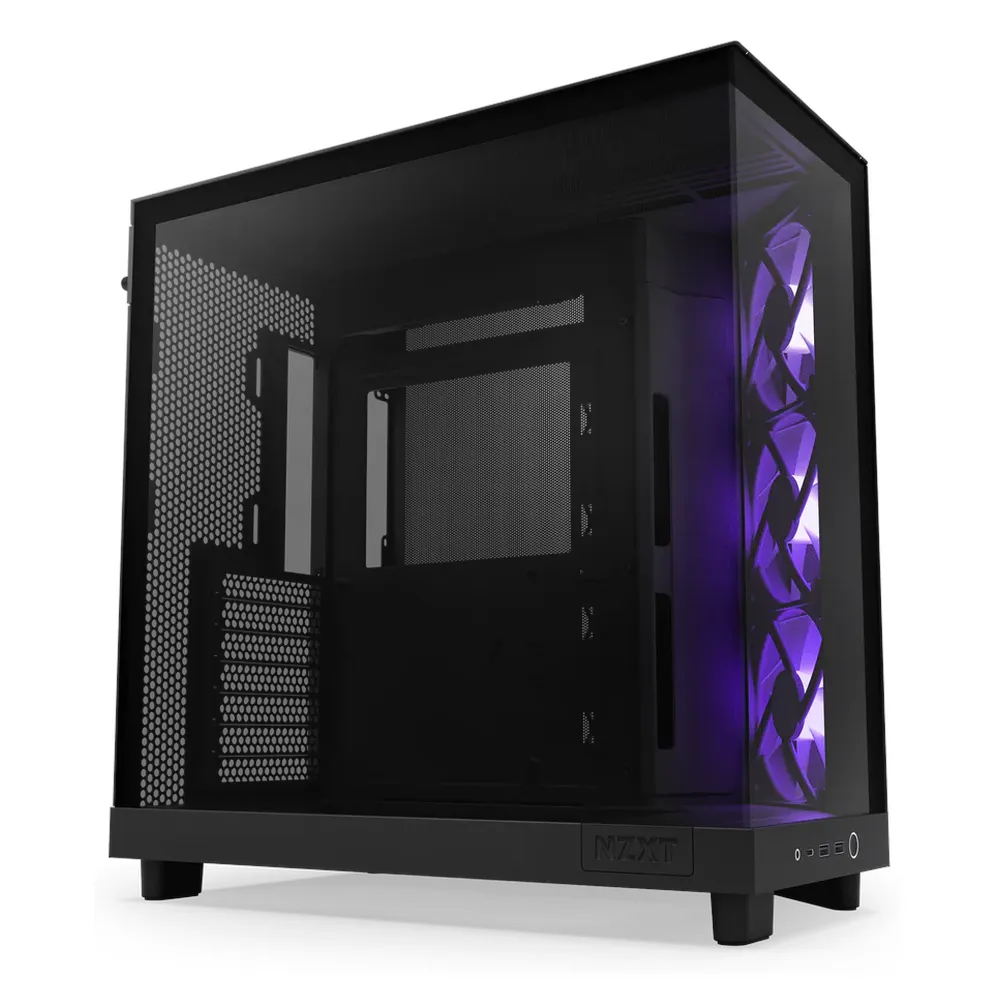 NZXT H6 Flow RGB Mid Tower PC Casing, Compact Dual Chamber Design, Dark Tinted Tempered Glass, 3 F120 RGB Core Pre-Installed Fans, 365mm GPU Support, USB 3.2 Gen 2, Black, 1 Year Warranty | CC-H61FB-R1