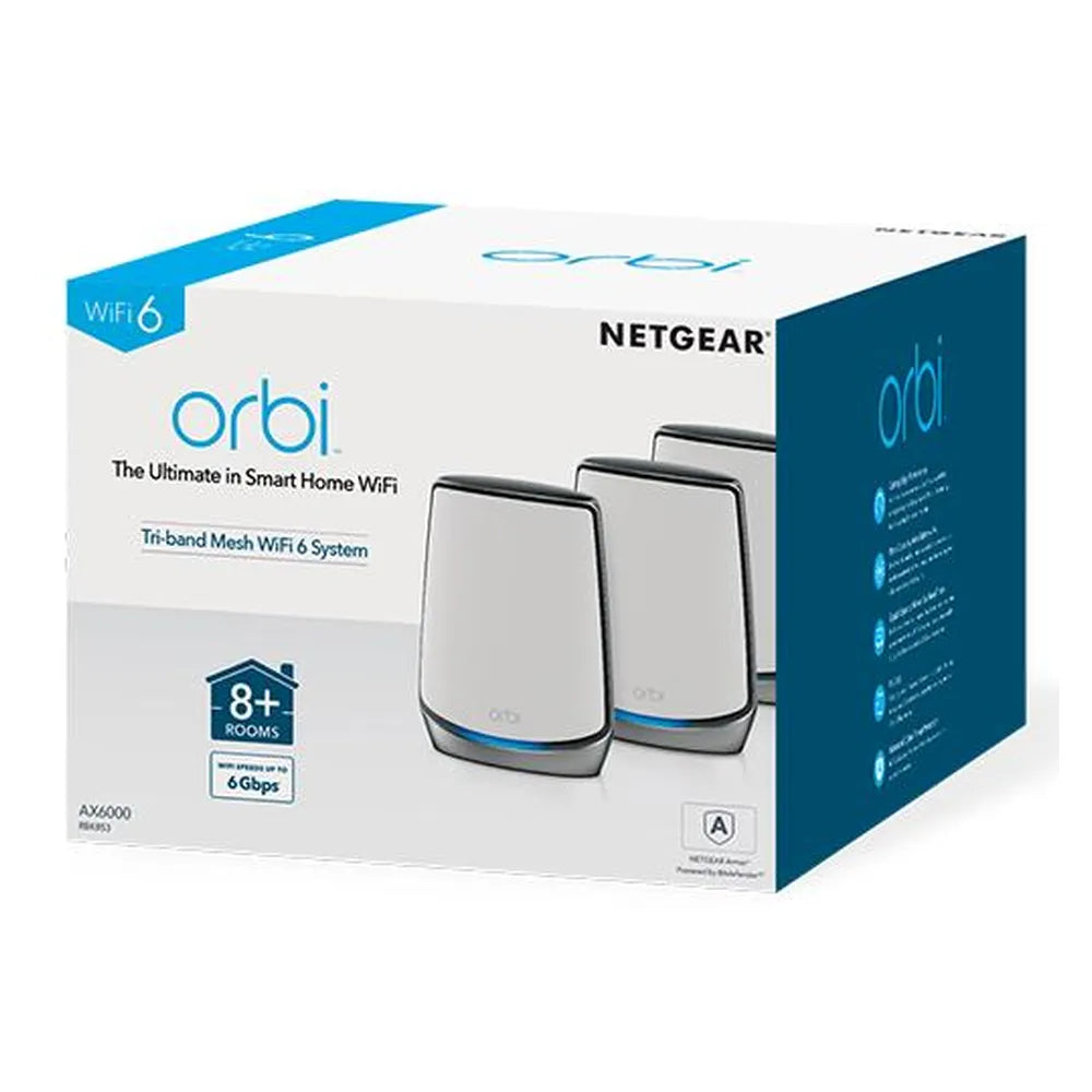 Netgear Orbi 850 Series Tri-band WiFi 6 Router, Up to 2 Gig Ethernet, 6 GBps Wireless Speed, 1 Year Warranty | RBK853-100EUS