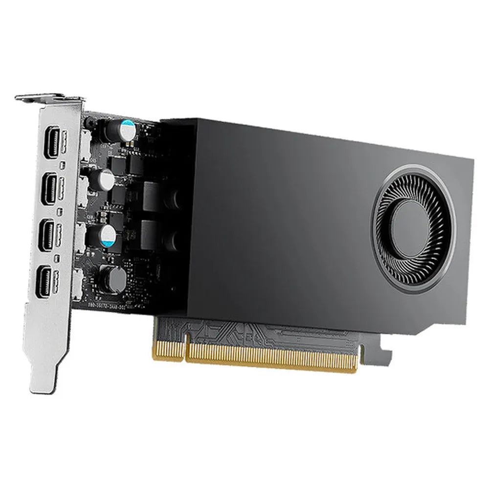 PNY NVIDIA RTX A1000 Workstation Graphics Card, 2304 CUDA Cores, GDDR6 8GB 128-bit Memory, 4x Mini DisplayPort 1.4a Outputs, PCI Express 4.0, 192 GB/s Memory Bandwidth, Blower Active Fan Cooling System, 1 Year Warranty | VCNRTXA1000-SB