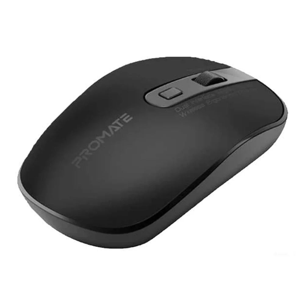 Promate Suave-2 Wireless Optical Mouse, 2.4 GHz Wireless Connectivity, 1600 DPI Resolution, Optical Sensor, Dual Interface Receiver (USB-A & USB-C), Slim Shape, Black, 1 Year Warranty | PR-SUAVE-2-BK