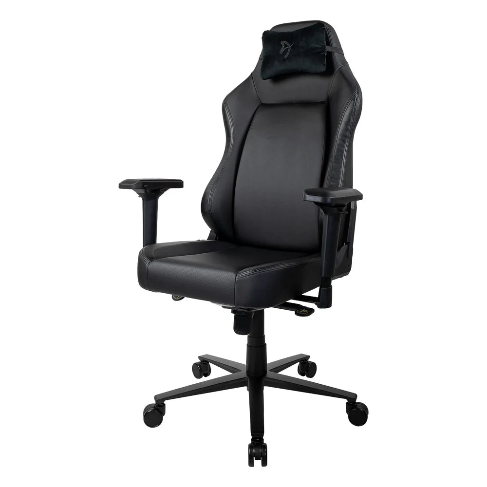 Arozzi PRIMO PU Gaming Chair, Class 4 Gas Lift Cylinder, Metal Frame, Aluminum Base, Premium Leather, Recline/Height/Armrest/Lumbar Adjustable, Velour Neck Pillow, 145kg Max Load Rating, Black, 1 Year Warranty | PRIMO-PU-BK