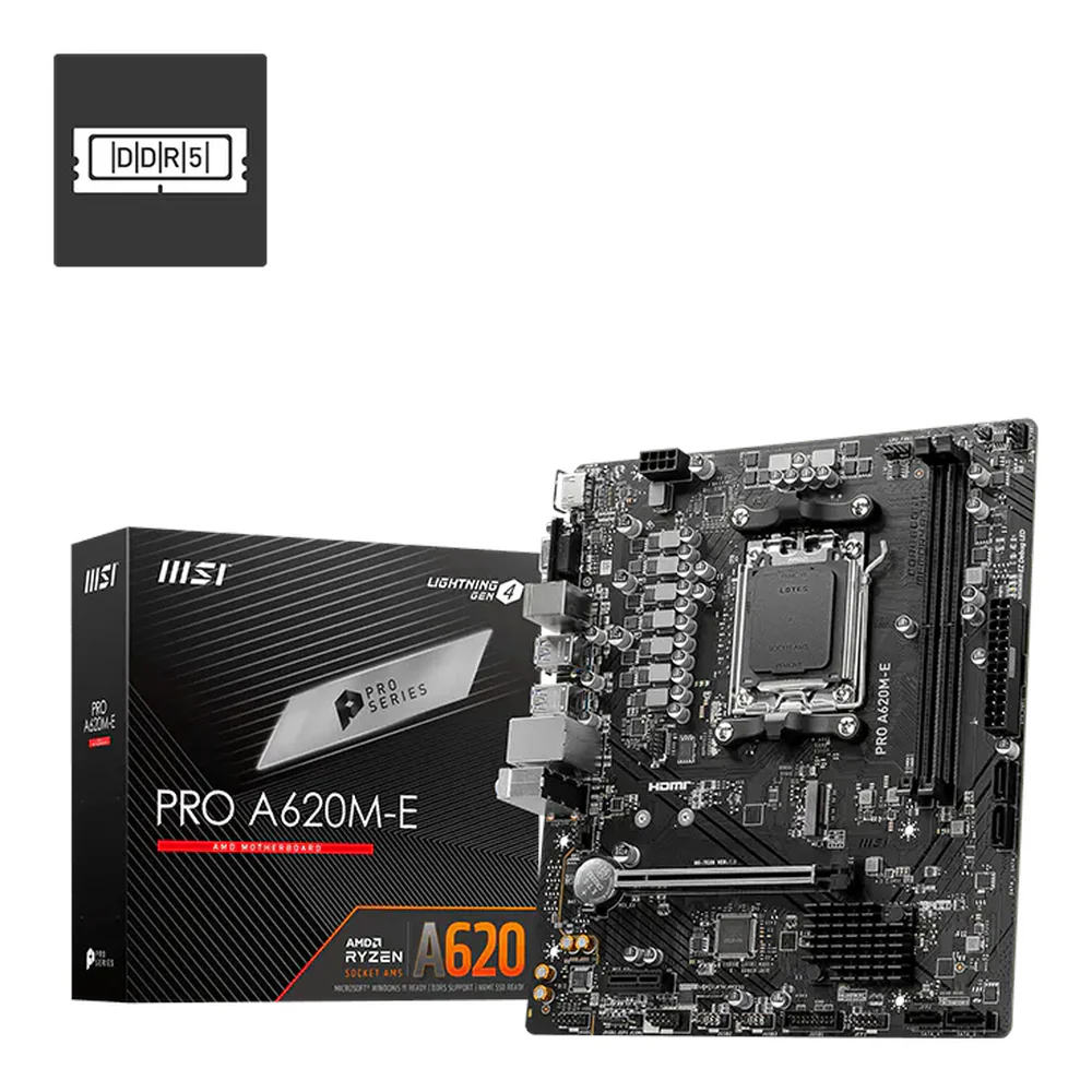 MSI PRO A620M-E Micro-ATX AM5 Motherboard, AMD A620 Chipset, Socket AM5, Supports DDR5, Black, 1 Year Warranty | PRO A620M-E