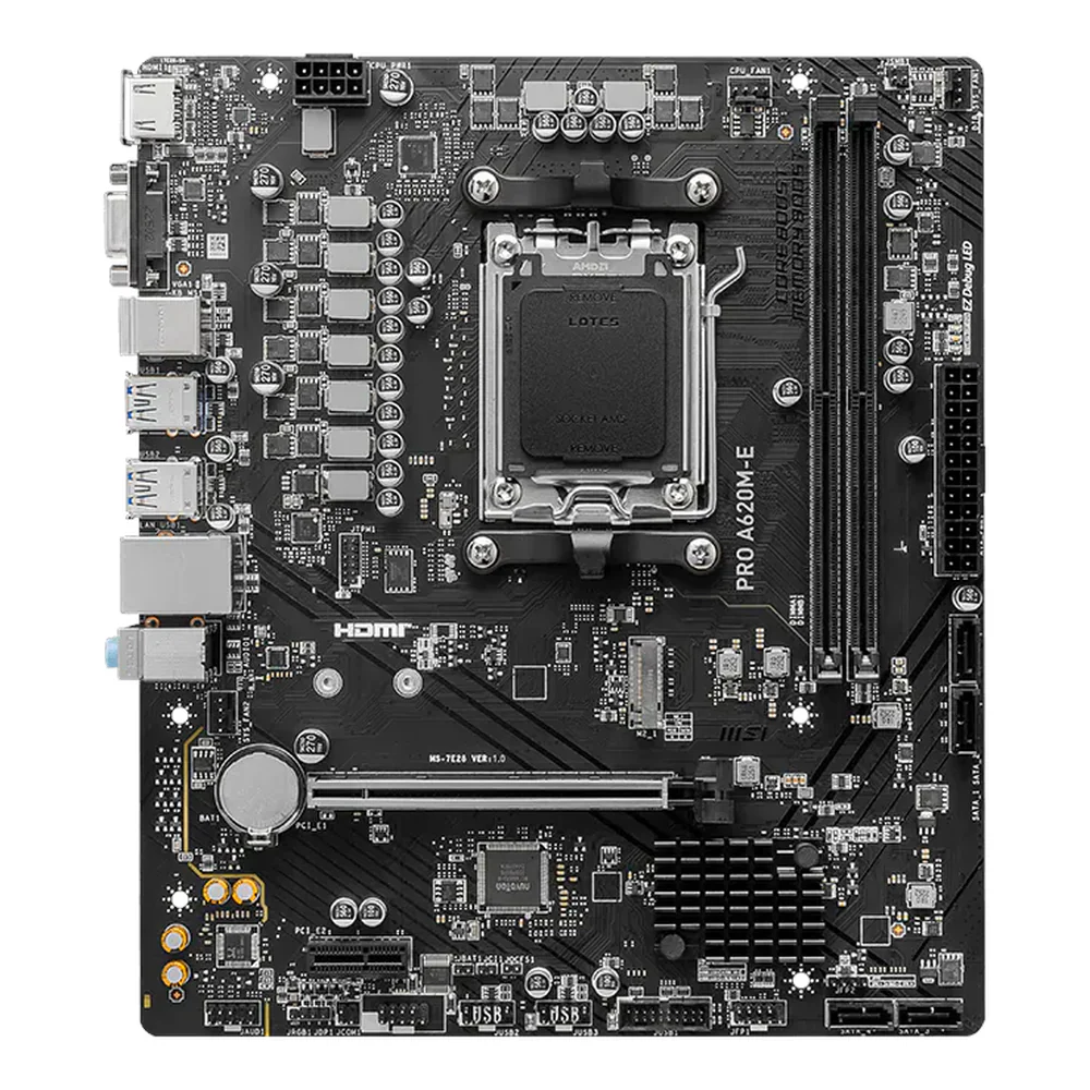 MSI PRO A620M-E Micro-ATX AM5 Motherboard, AMD A620 Chipset, Socket AM5, Supports DDR5, Black, 1 Year Warranty | PRO A620M-E