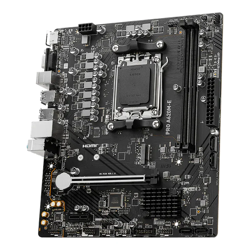 MSI PRO A620M-E Micro-ATX AM5 Motherboard, AMD A620 Chipset, Socket AM5, Supports DDR5, Black, 1 Year Warranty | PRO A620M-E