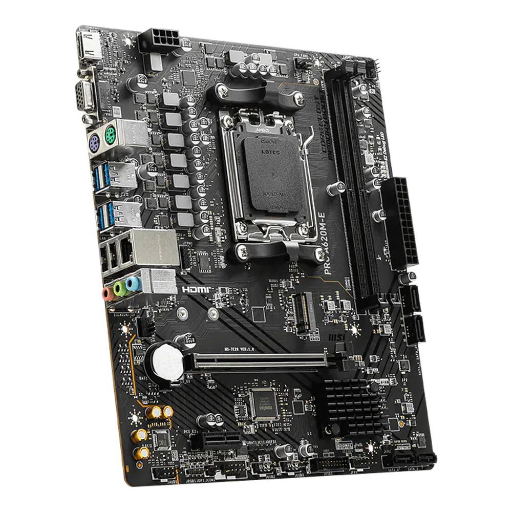 MSI PRO A620M-E Micro-ATX AM5 Motherboard, AMD A620 Chipset, Socket AM5, Supports DDR5, Black, 1 Year Warranty | PRO A620M-E