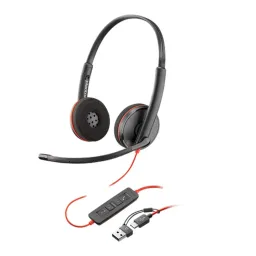 سماعة رأس ستريو Poly Blackwire 3325 بمنفذ USB-C، مقبس 3.5 ملم + محول USB-C/A، ميكروفون بخاصية إلغاء الضوضاء، حجم مكبر الصوت 32 ملم، أسود، ضمان سنة واحدة | 8X221AA