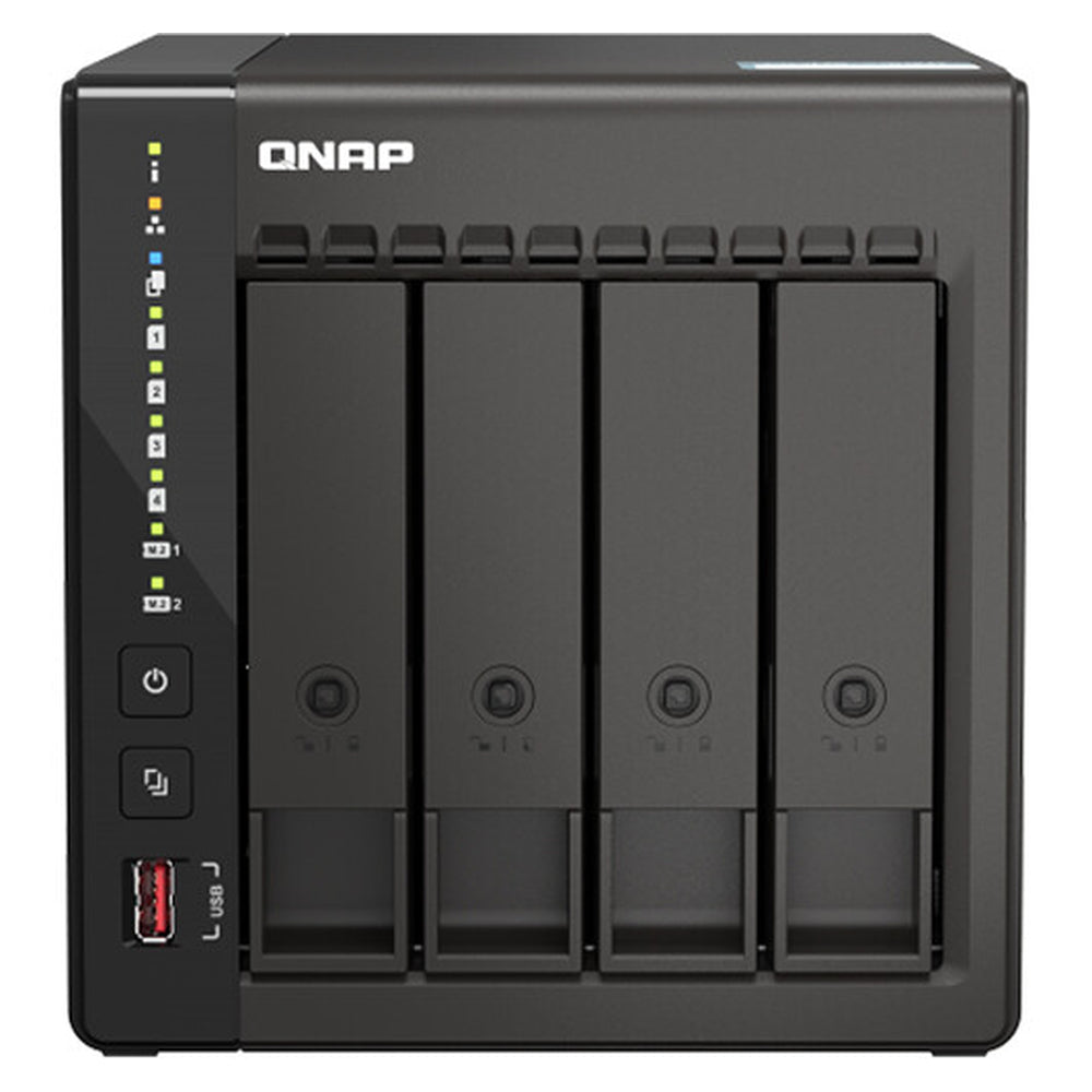 QNAP TS-453E 4-Bay Tower NAS Box, Intel Celeron J6412 Processor, 8GB DDR4 RAM, 2x 2.5GbE Ports, Dual M.2 NVMe Slots, 1 Year Warranty | TS-453E-8G