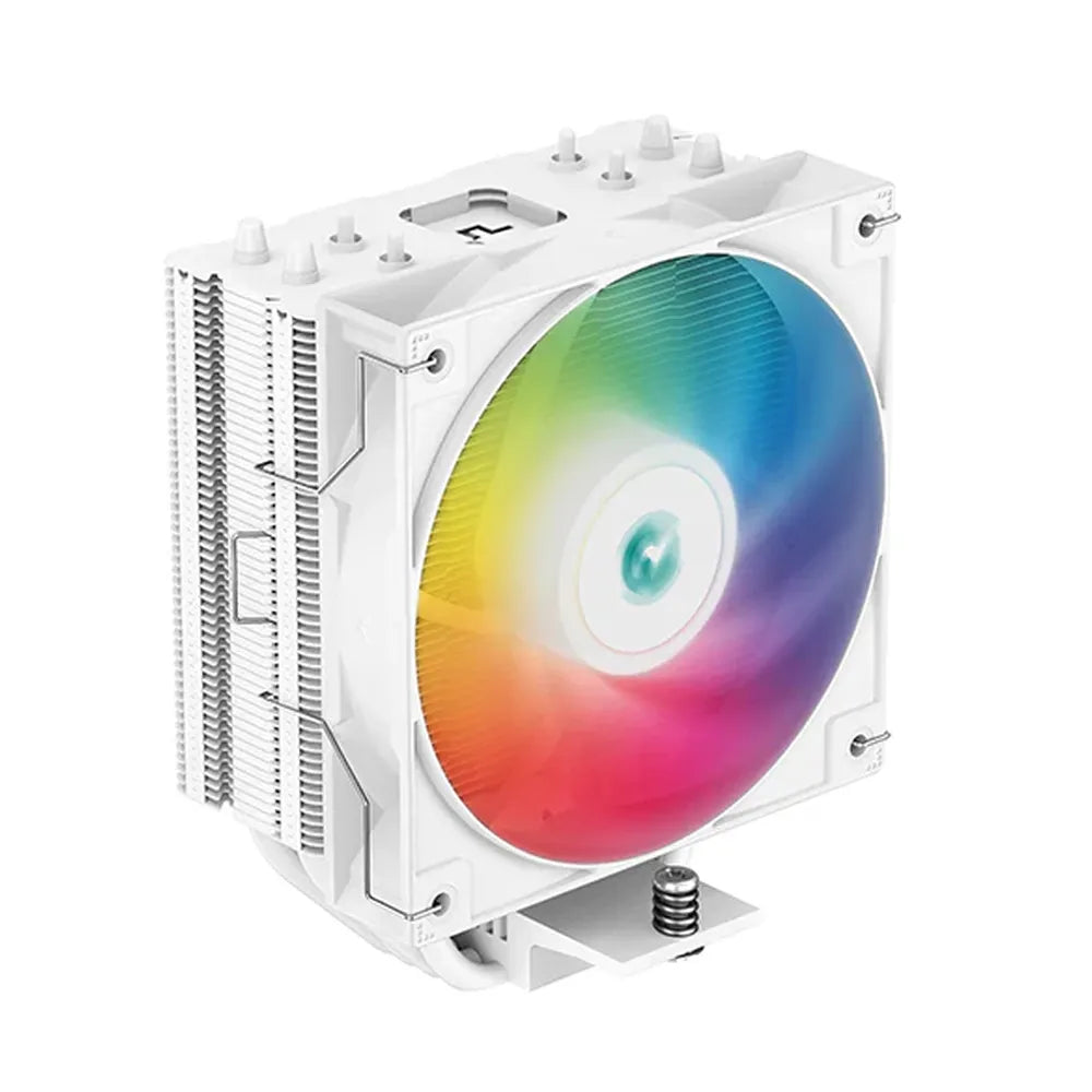 مبرد وحدة المعالجة المركزية DeepCool AG400 الرقمي بتقنية ARGB، 4 أنابيب حرارية، شاشة عرض الحالة في الوقت الفعلي، يدعم مقابس Intel و AMD، أبيض، ضمان لمدة سنة واحدة | R-AG400-WHADMN-G-1
