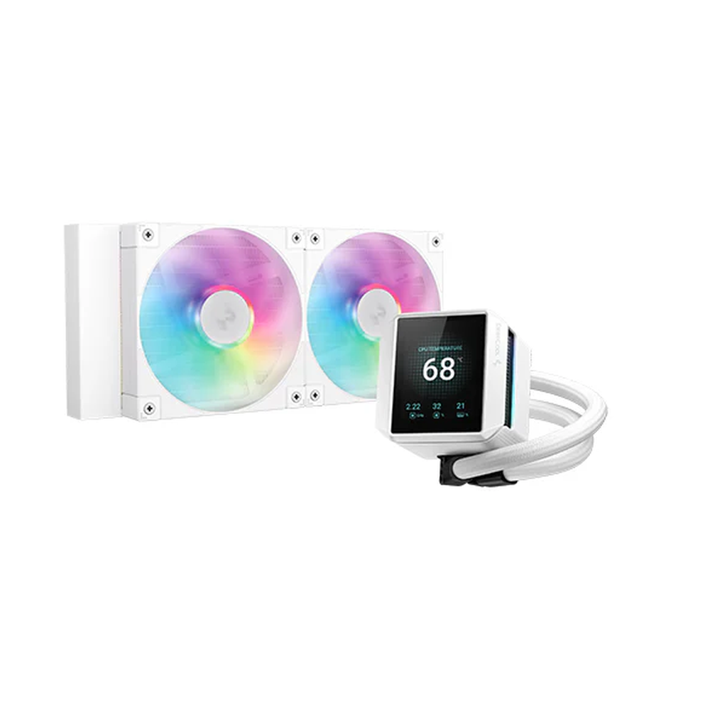 DeepCool Mystique 240 ARGB AIO Liquid Cooler, 2.83" TFT Display, Supports Intel, AMD Sockets, 2 x RGB Fans, White, 1 Year Warranty | R-LX240-WHDSNMCP-G-1