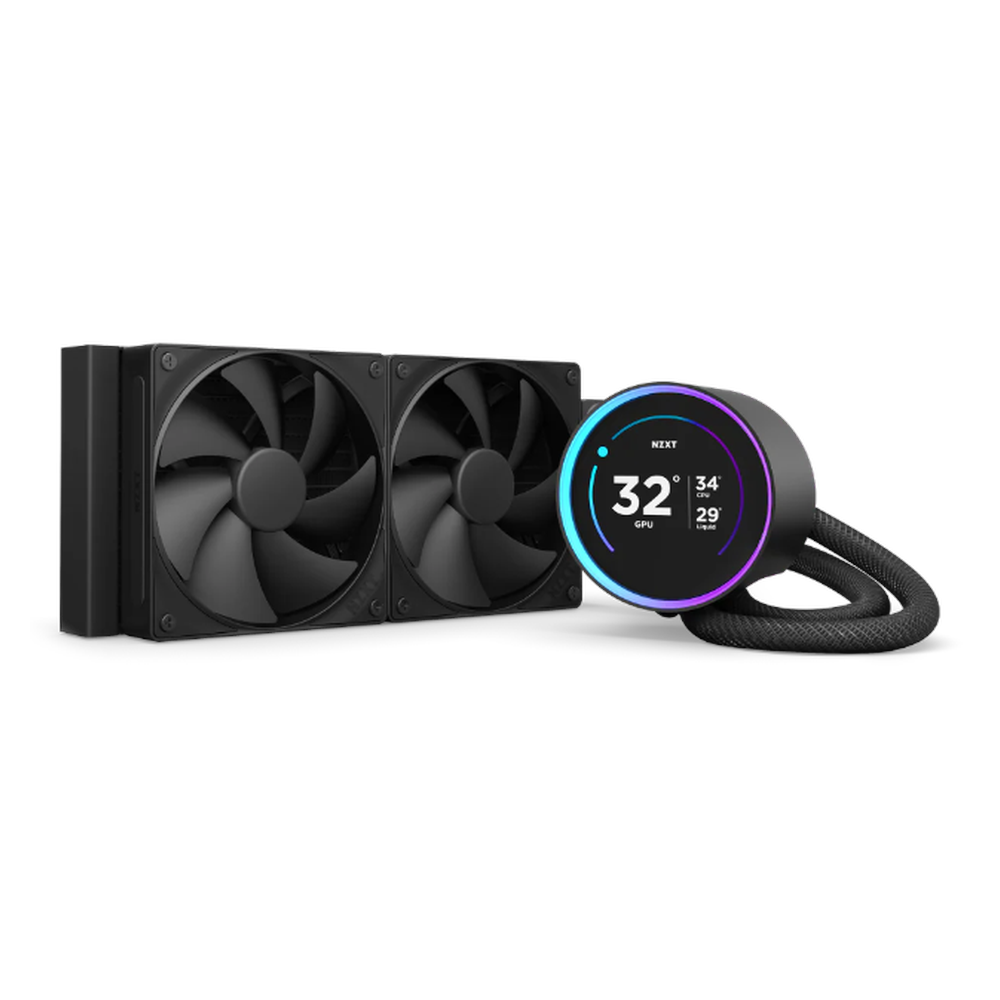 مبرد سائل NZXT Kraken Elite 240 AIO، شاشة IPS بحجم 2.72 بوصة، يدعم مقابس Intel وAMD، مراوح ضغط ثابت F120P، أسود، ضمان لمدة سنة | RL-KN24E-B1