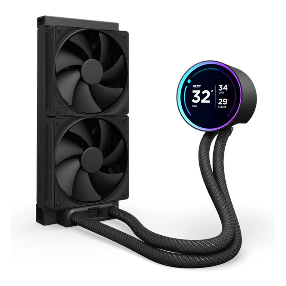 NZXT Kraken Elite 240 AIO Liquid Cooler, 2.72" IPS Display, Supports Intel, AMD Sockets, F120P Static Pressure Fans, Black, 1 Year Warranty | RL-KN24E-B1